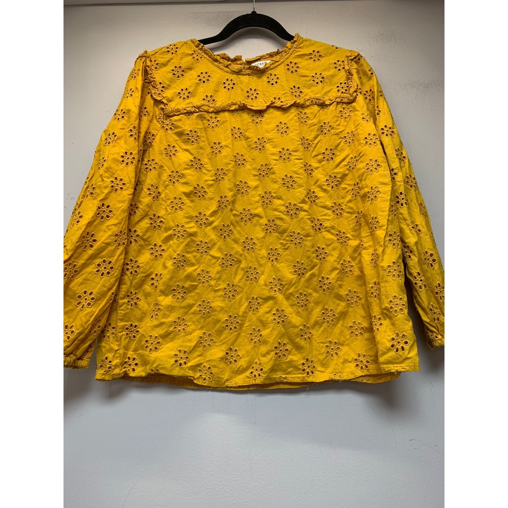 J.Crew Blouse Womens Medium Mustard Yellow Excellent Eyelet Ruffle Yoke 10039